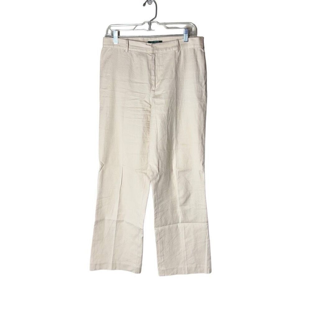 Lauren Ralph Lauren Linen Cotton Trousers 8 in Mascarpone Cream Neutral Summer